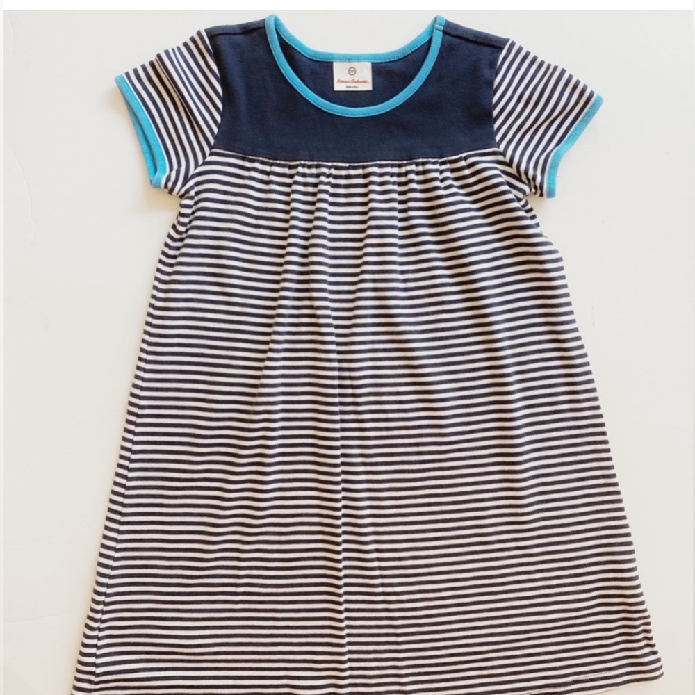 Hanna Andersson Navy and White Striped Dress with Blue Trim